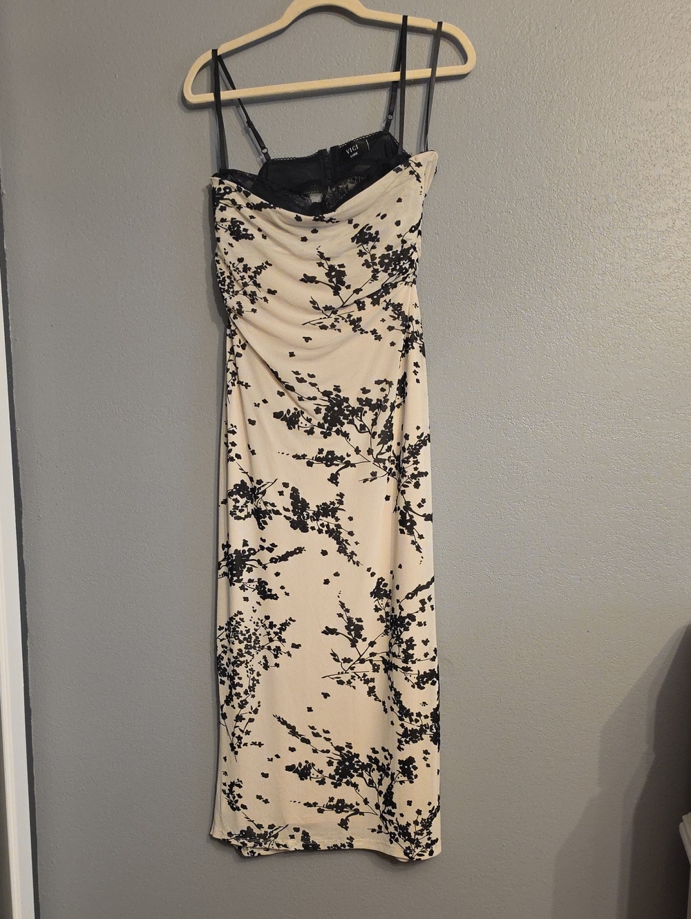 Vici Cream Midi Dress with Black Floral Print